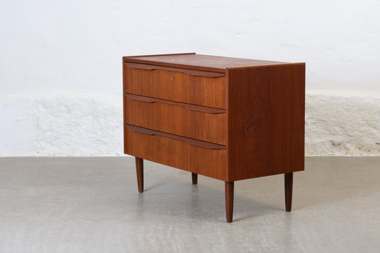 1960s low teak chest with lipped handles