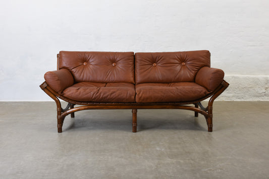 1970s bamboo + leather sofa