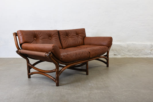 1970s bamboo + leather sofa