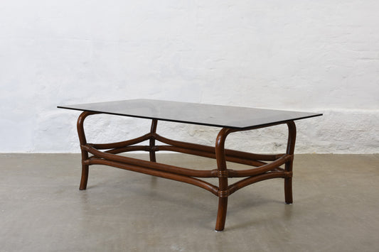 1970s bamboo + glass coffee table