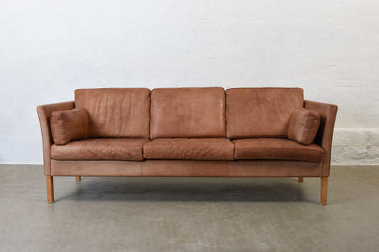 1960s tan leather three seat sofa