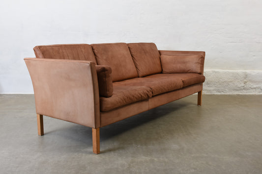 1960s tan leather three seat sofa