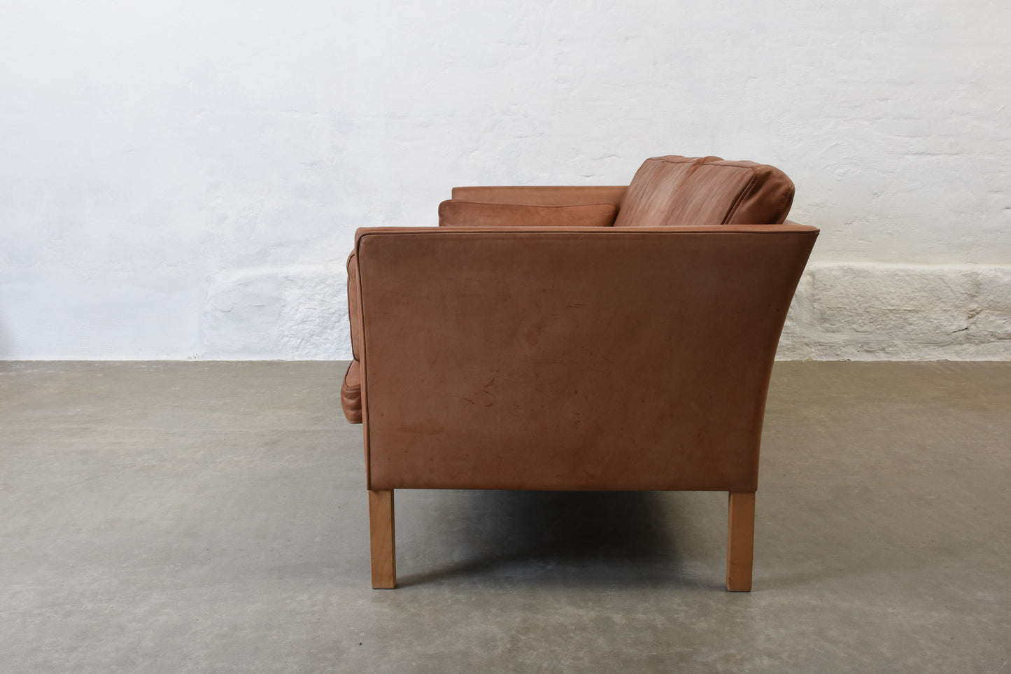 1960s tan leather three seat sofa