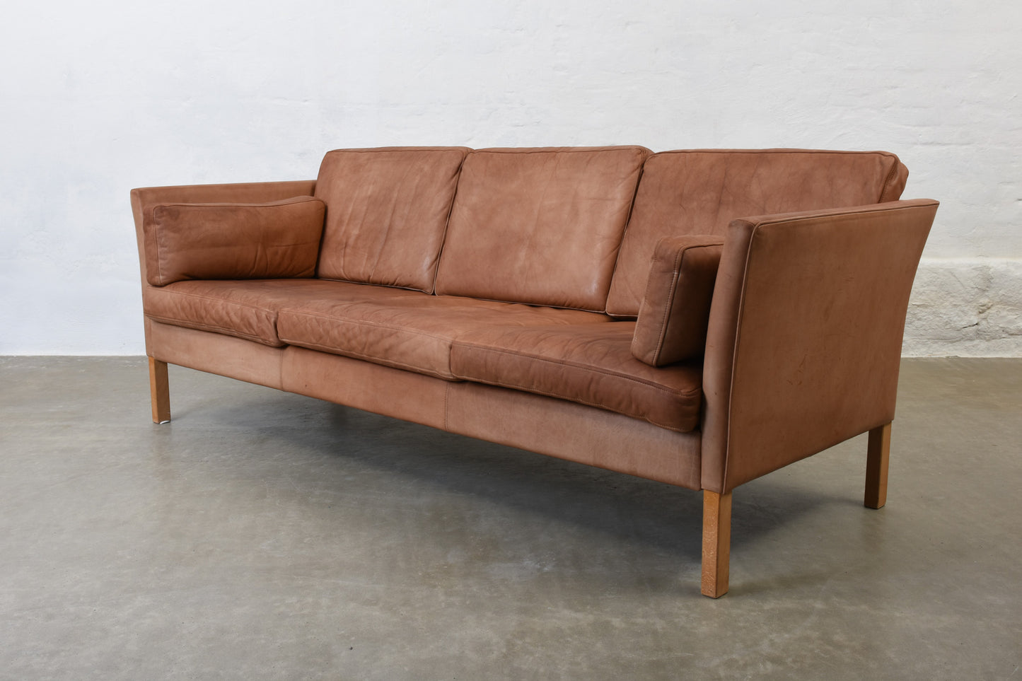 1960s tan leather three seat sofa