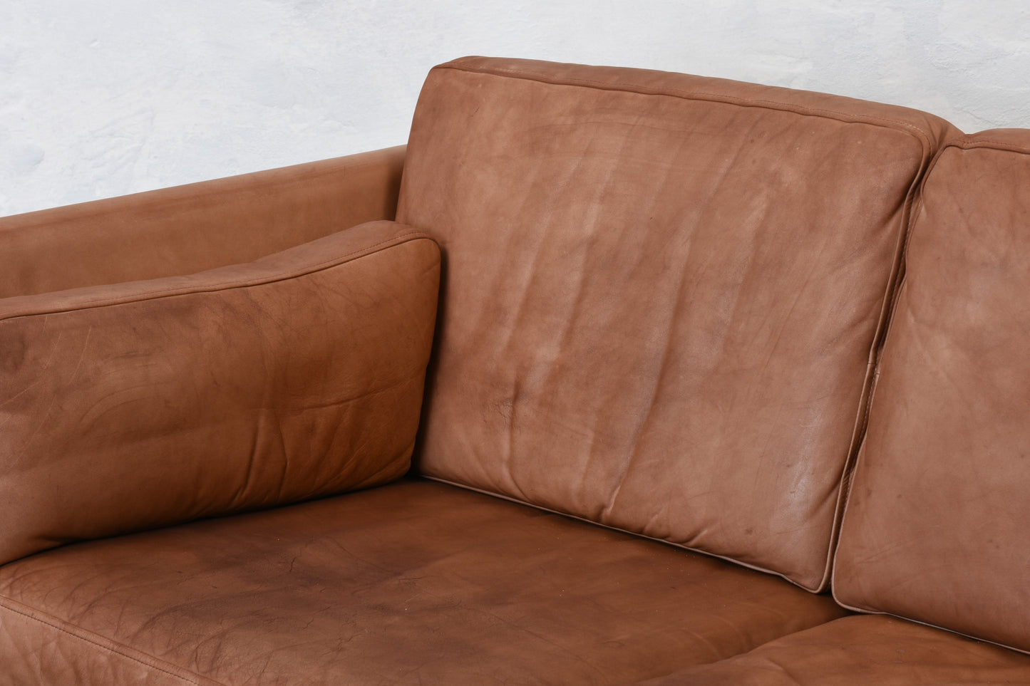 1960s tan leather three seat sofa