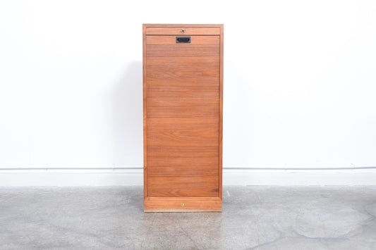 Teak filing cabinet with tambour door