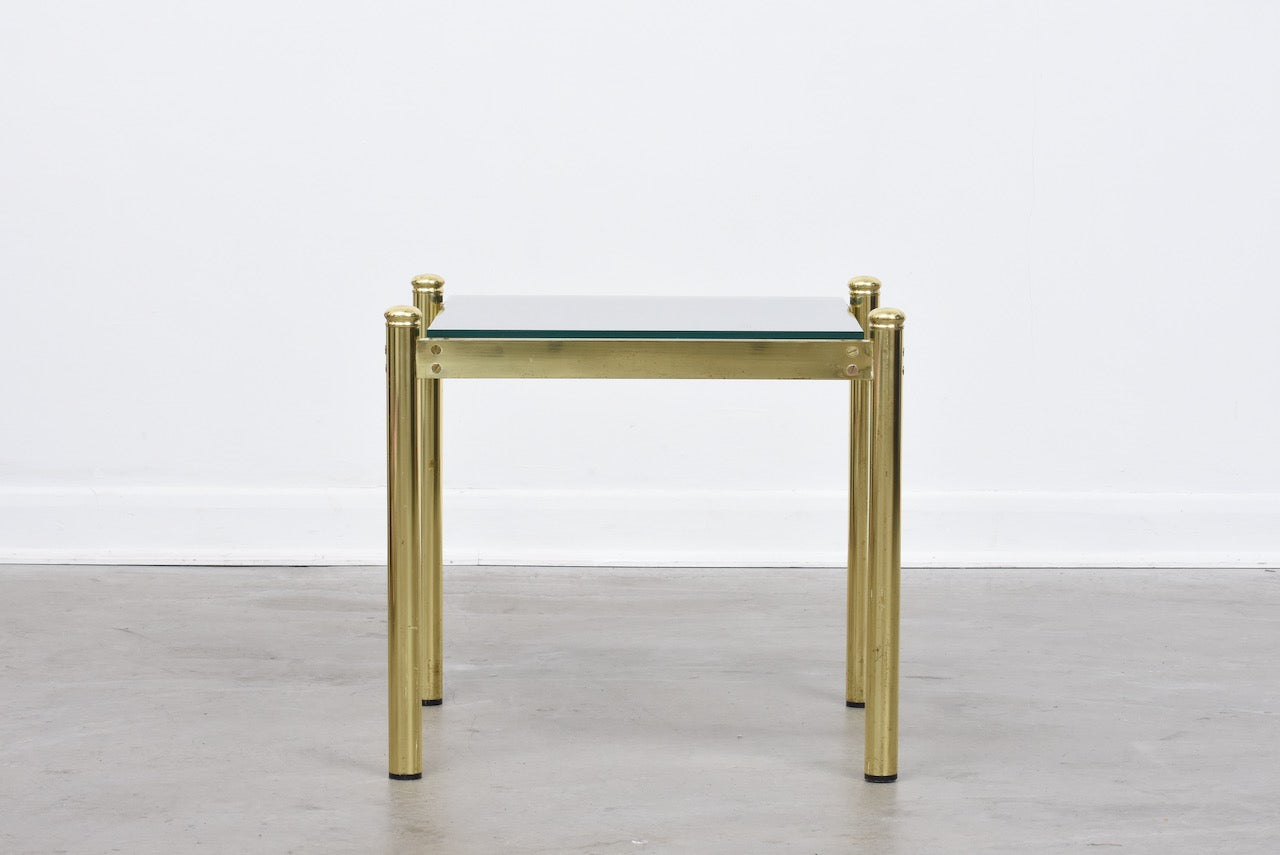 1970s brass + glass end table