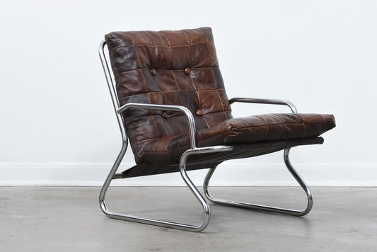 1970s metal + leather sling chair