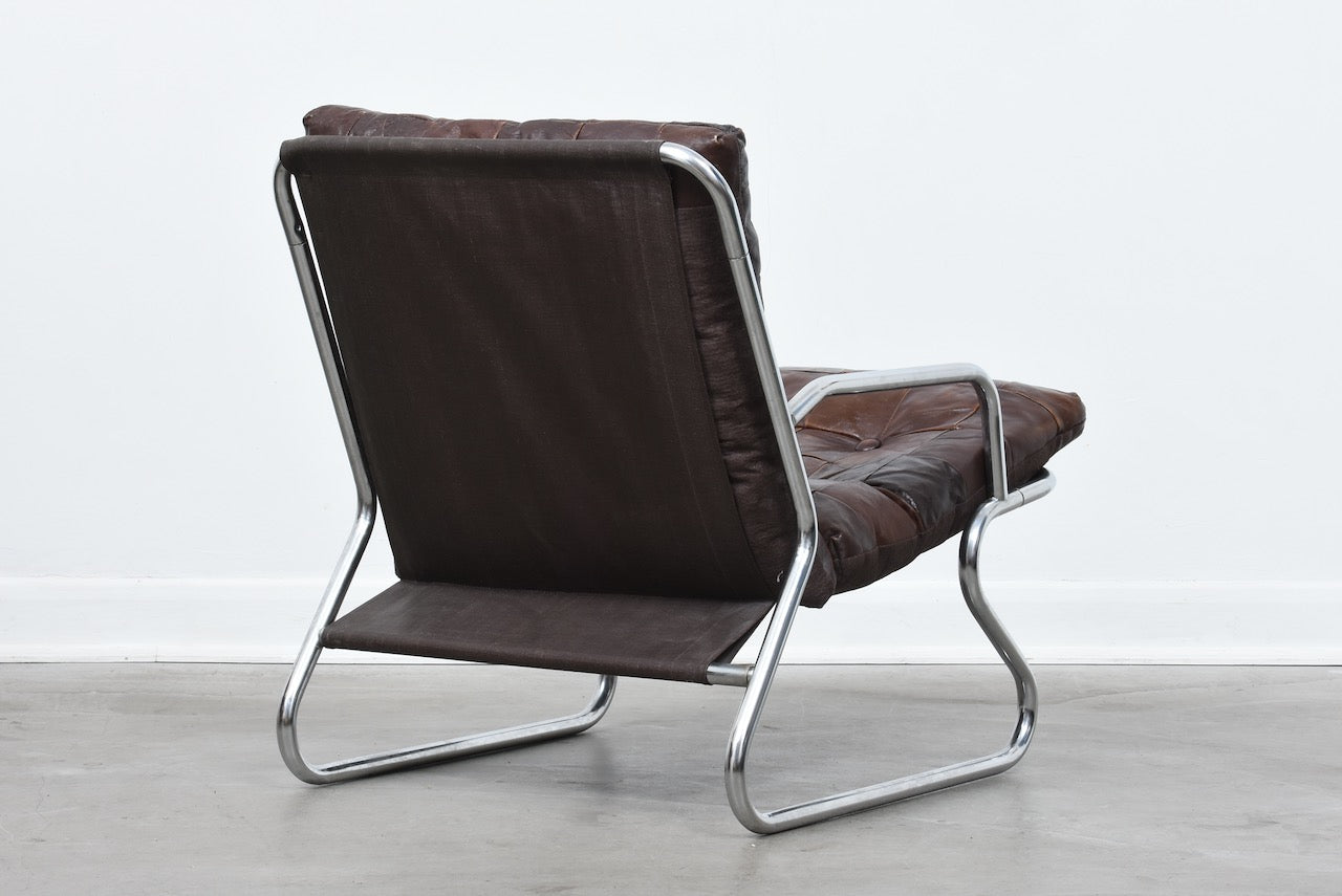 1970s metal + leather sling chair