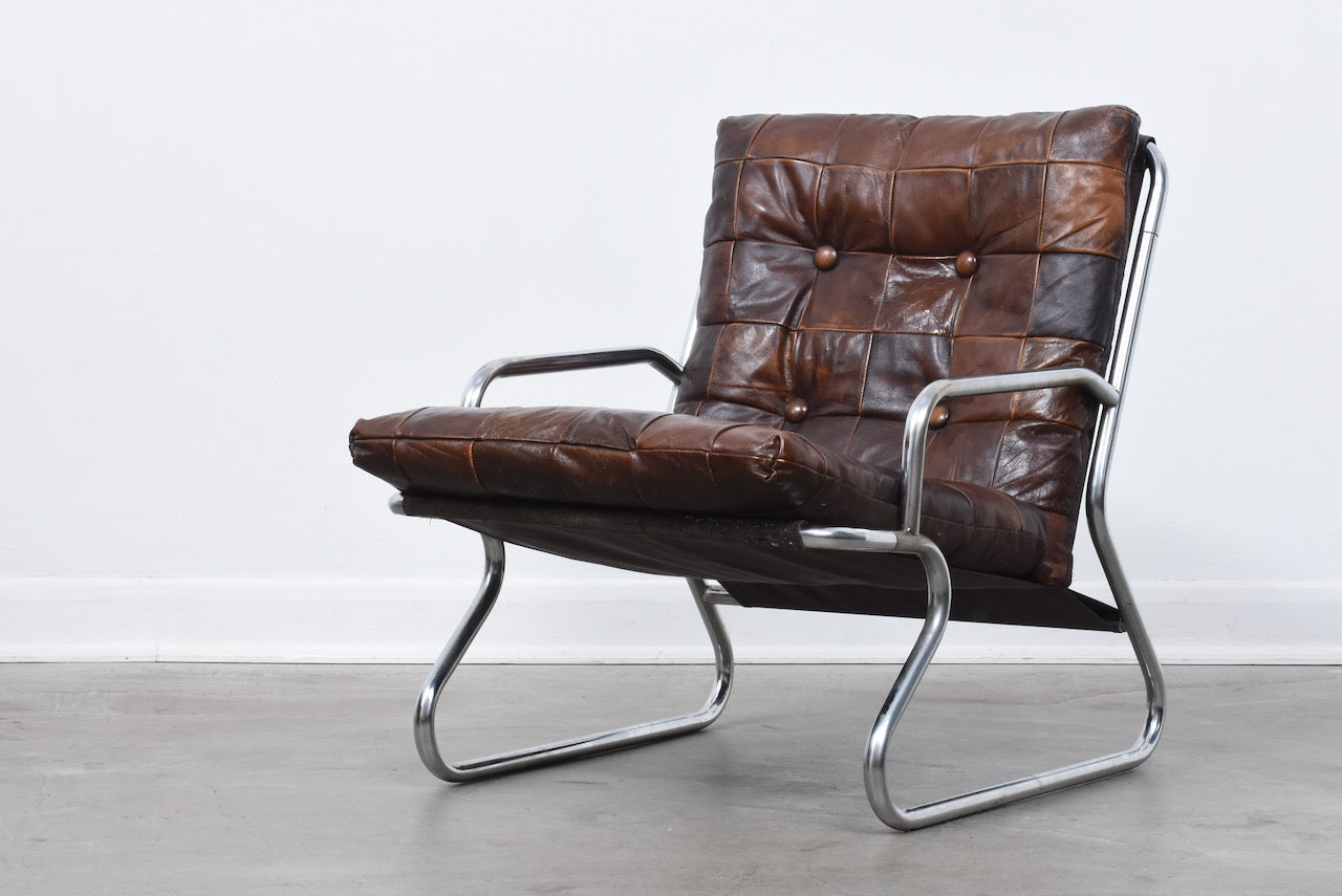 1970s metal + leather sling chair
