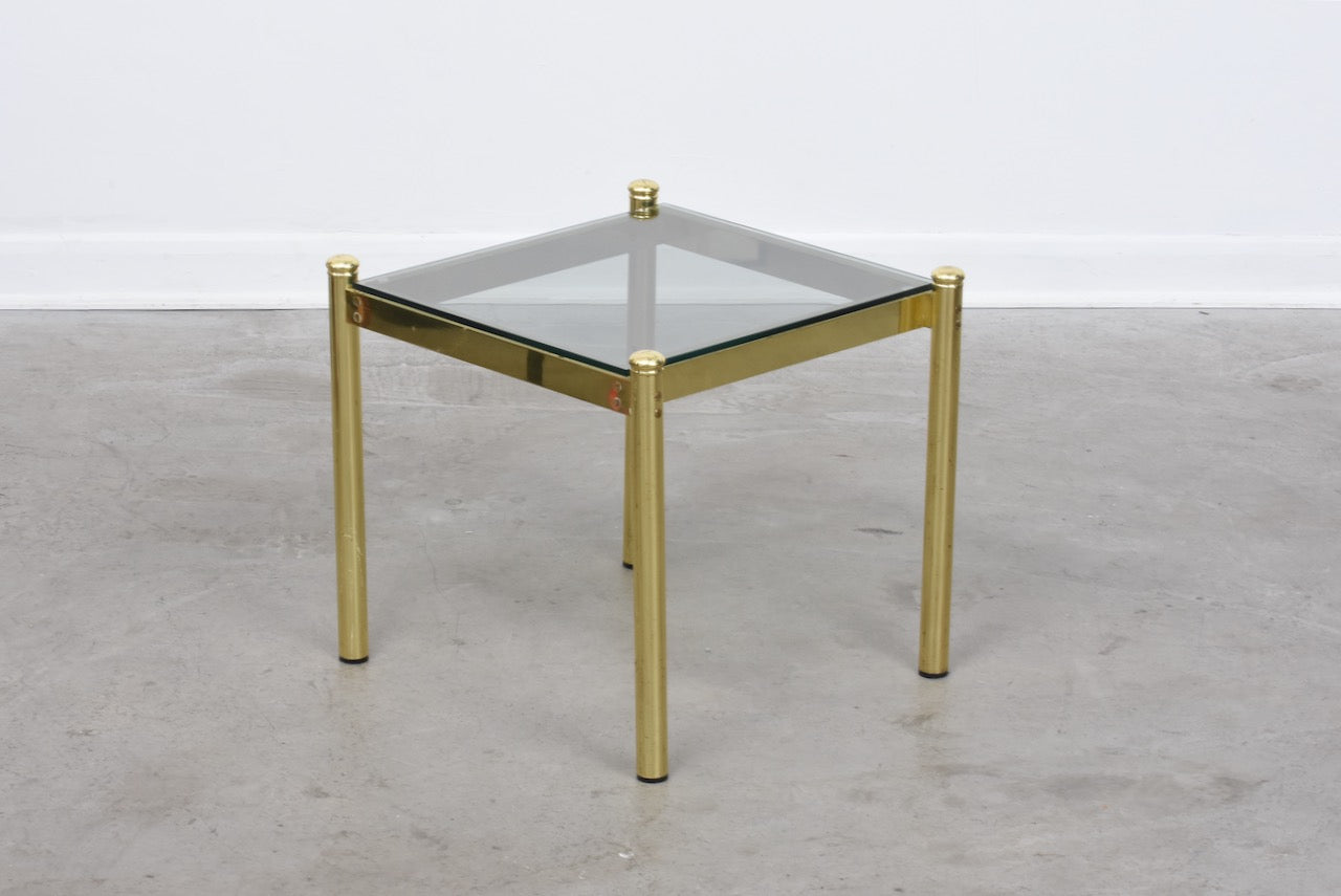 1970s brass + glass end table