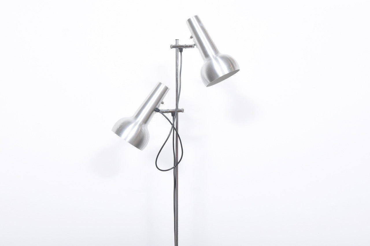 Twin-headed floor light in brushed steel