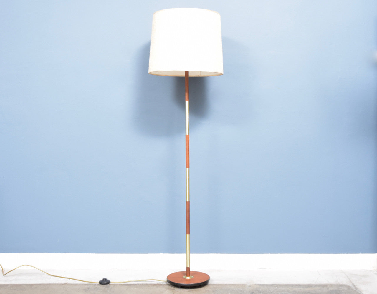 Brass + teak floor lamp