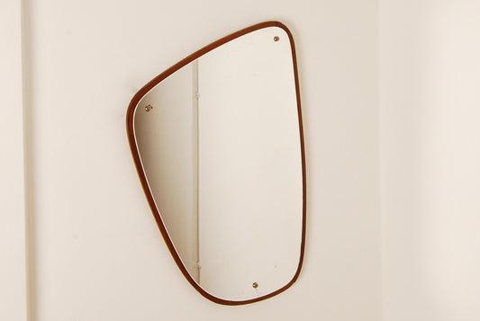 Oblong teak mirror