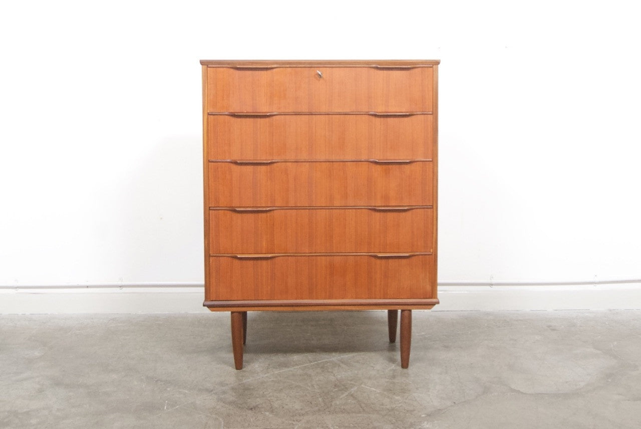 Teak chest of five drawers