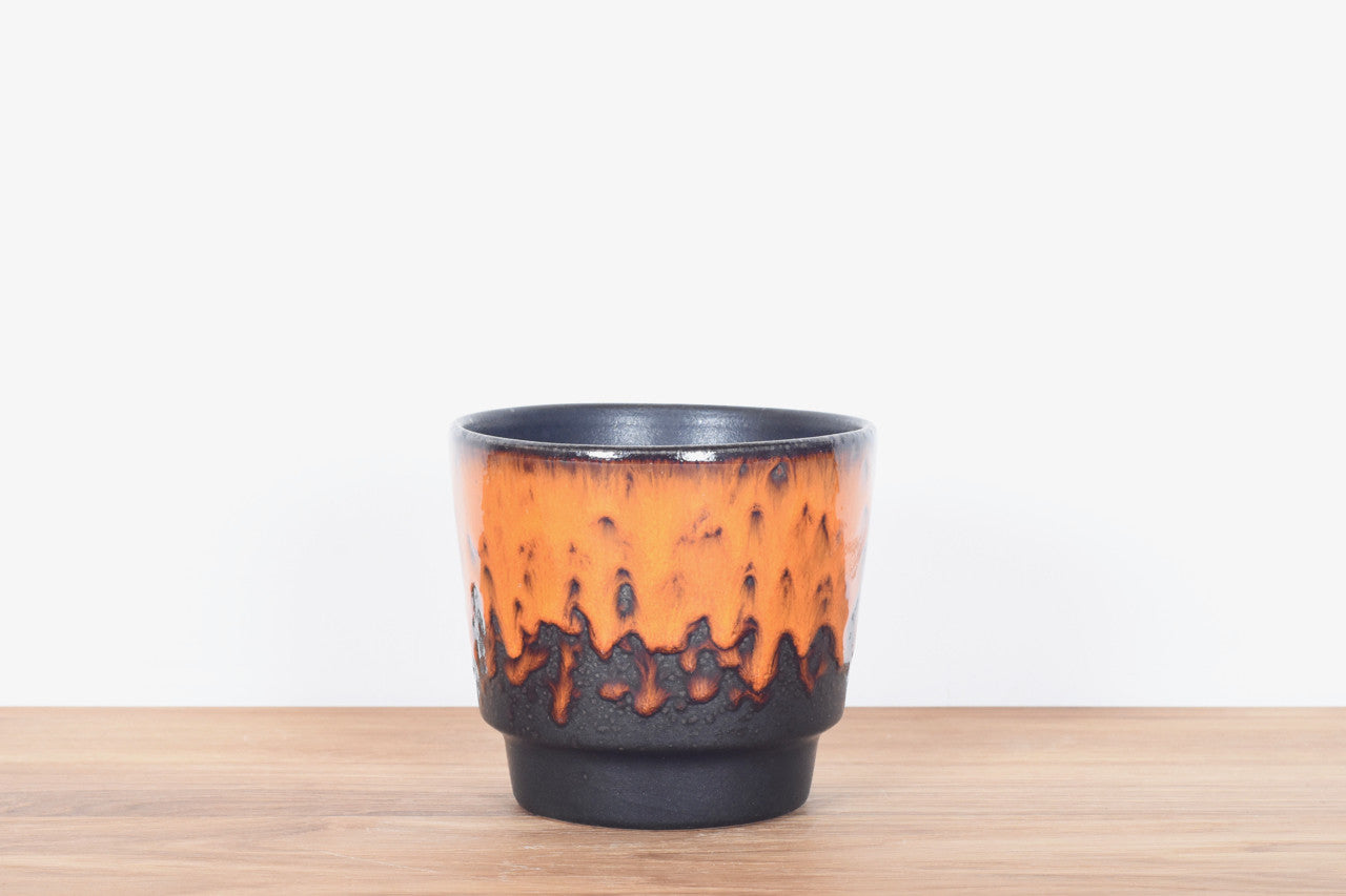 West German flower pot with orange glaze