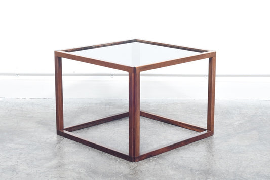 Rosewood + glass side table