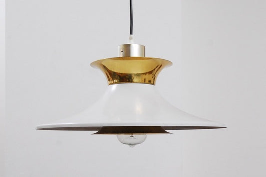 Multi-tiered white and brass ceiling light