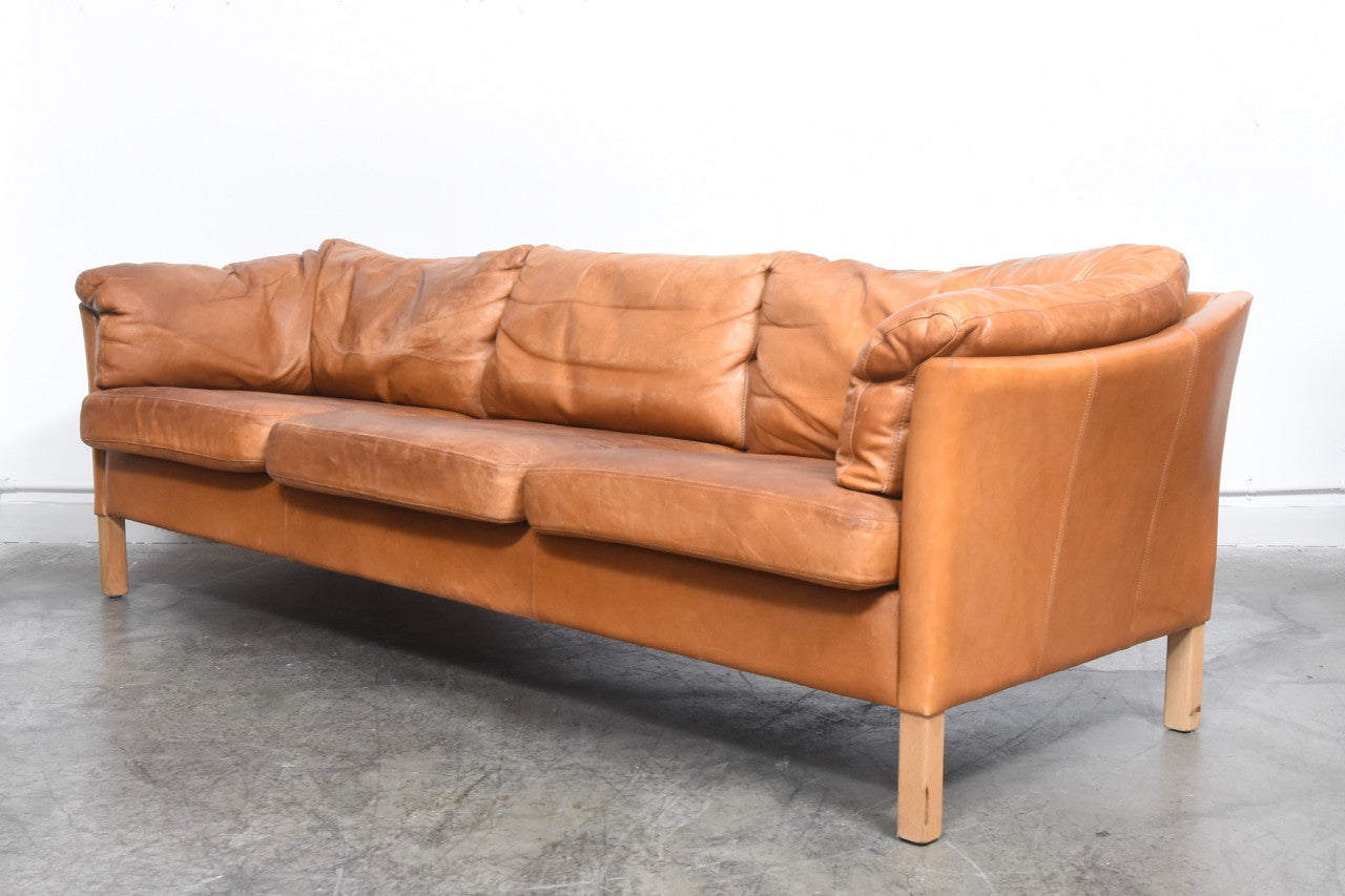 Tan leather three seater