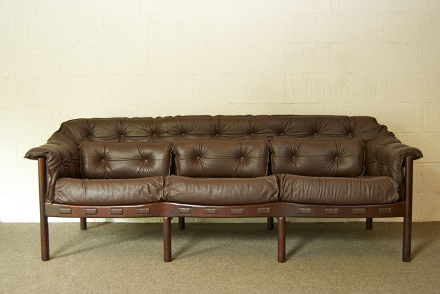 Three seat leather sofa in style of Arne Norell