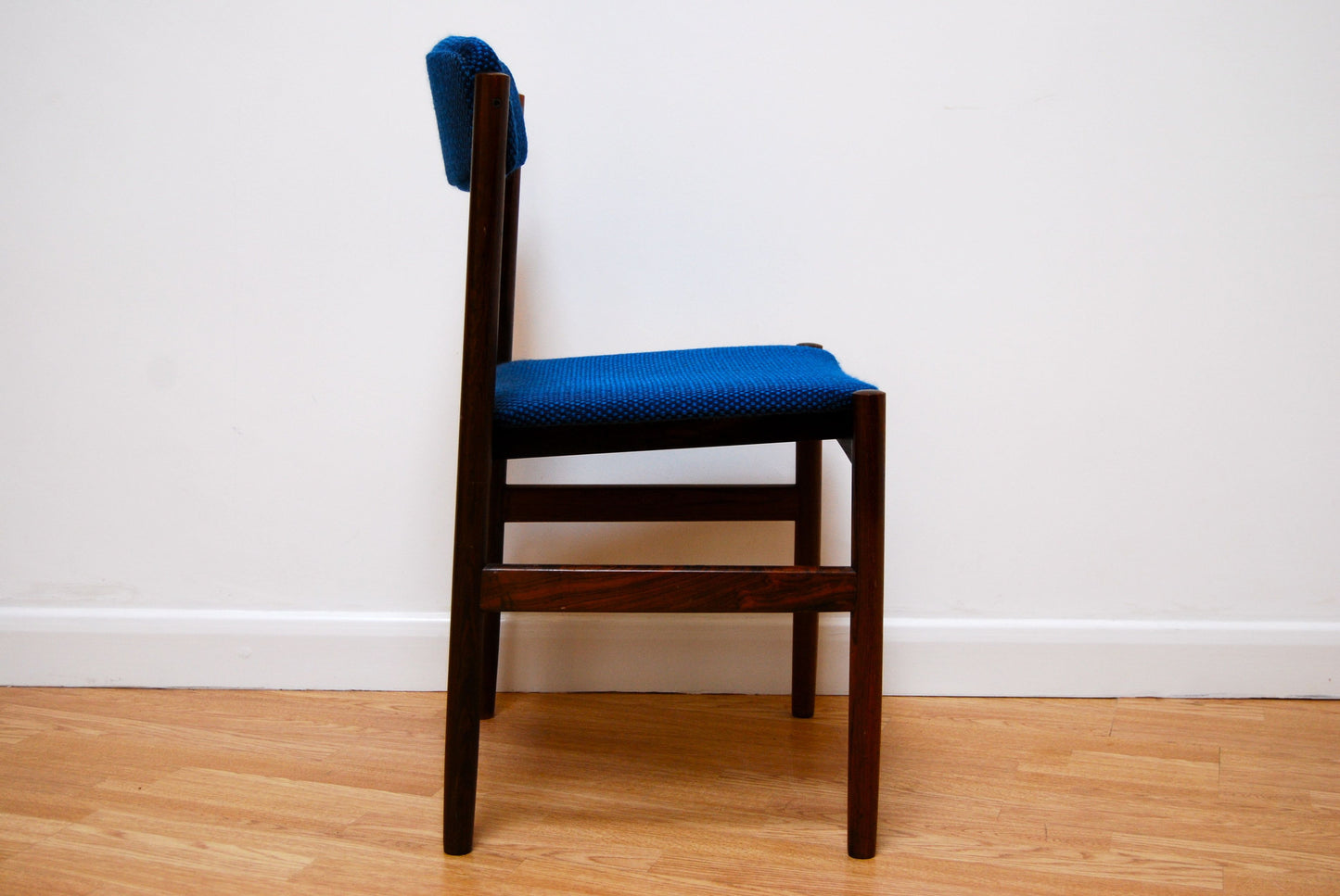 Set of four rosewood chairs with blue upholstery
