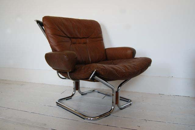 Chrome and leather lounge chair