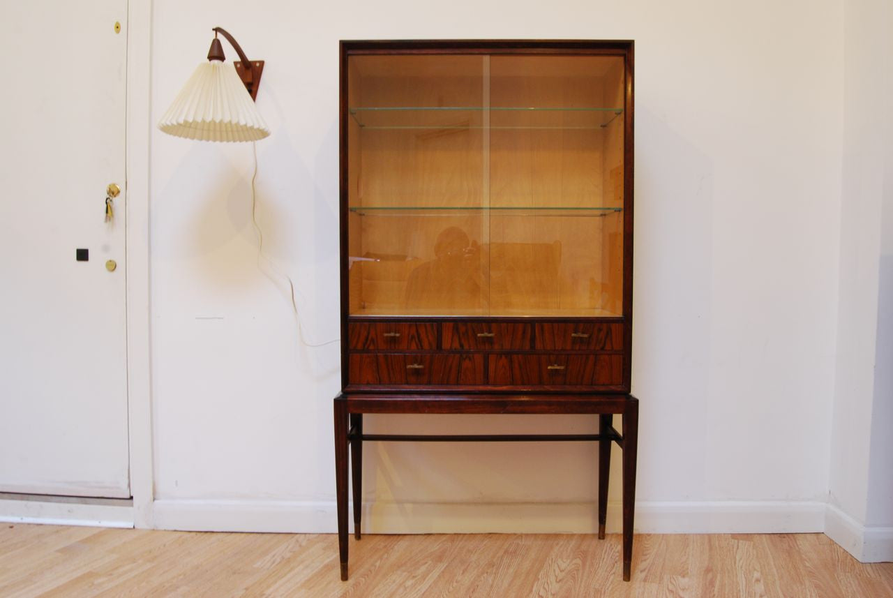 Rosewood/glass display cabinet