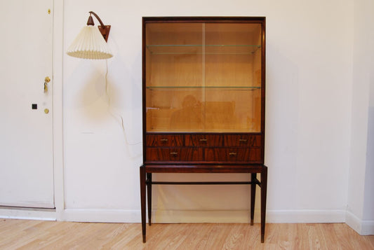 Rosewood/glass display cabinet