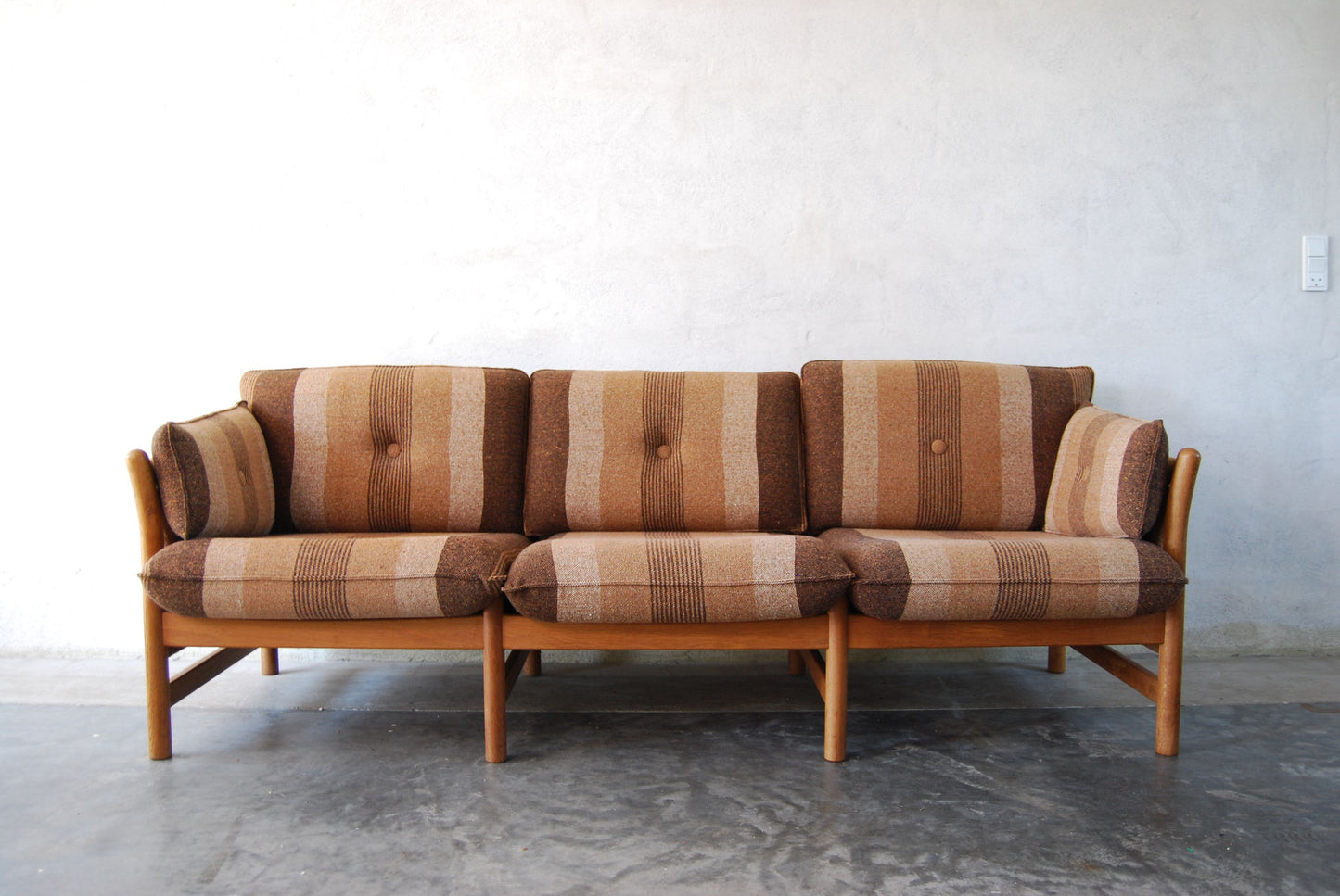 Three seat oak framed sofa