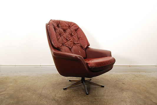 Maroon leather bucket chair