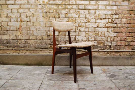 Set of four teak dining chairs with beige wool