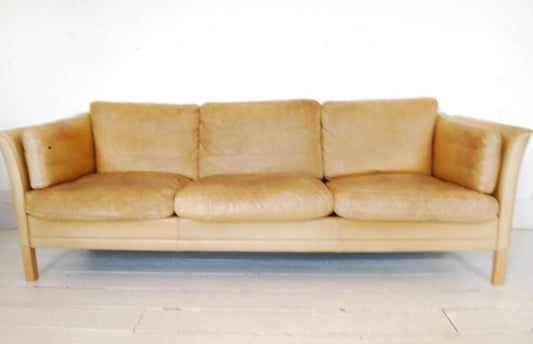 Three seat leather sofa by Mogens Hansen