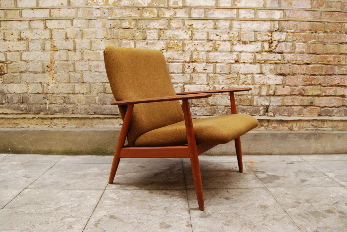 Teak and army wool lounge chair