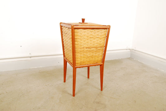 Sewing box in teak and cane