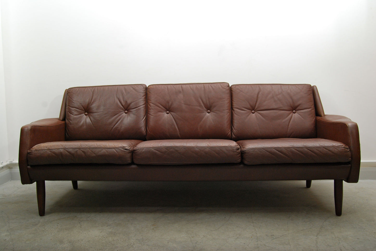 1970s three seat leather sofa