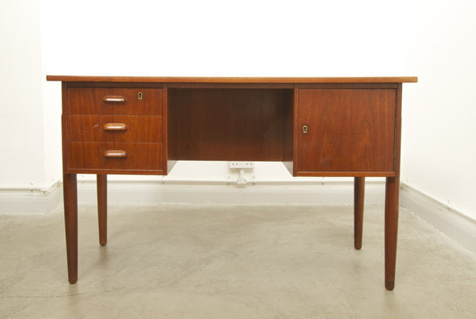 Teak desk with twin pedestals