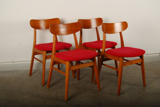 Set of four teak and beech dining chairs