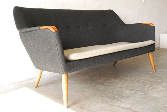 Three seat sofa in contrast charcoal and creme wool