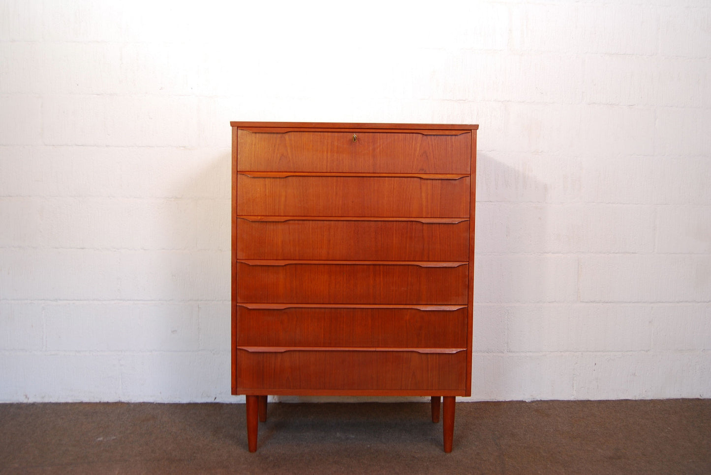 Teak chest of six drawers