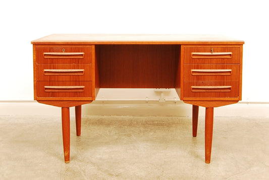 Teak desk with six drawers