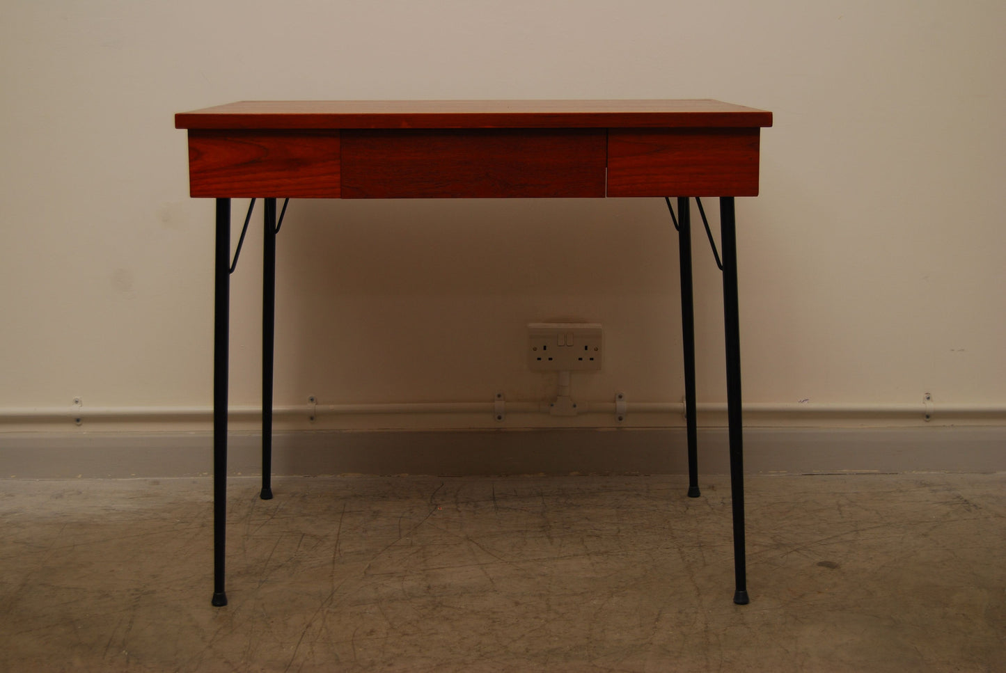 Teak desk on metal legs