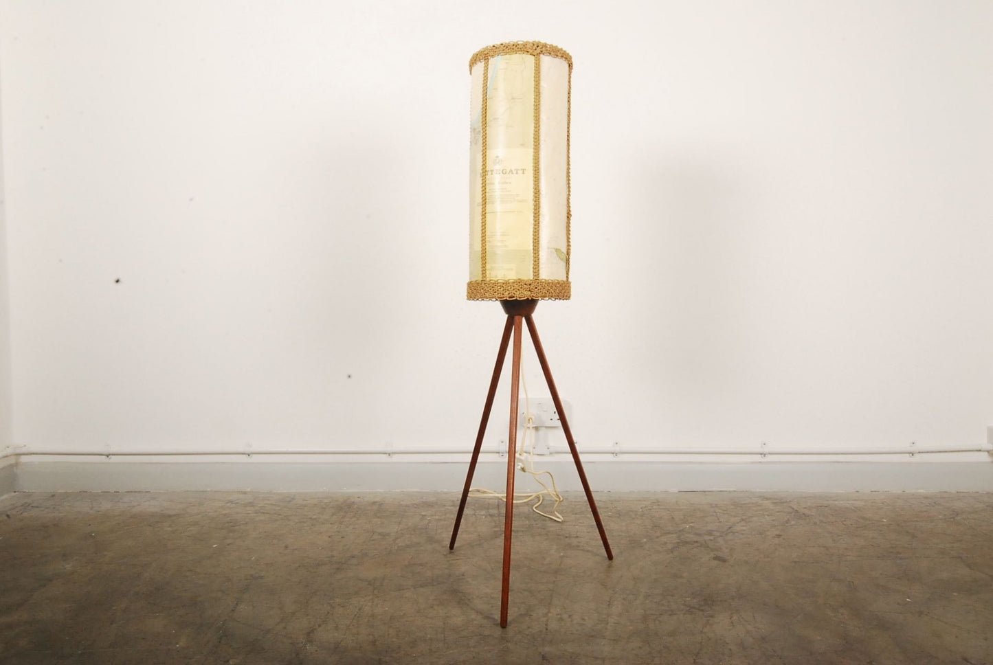 Teak floor lamp with Swedish map shade