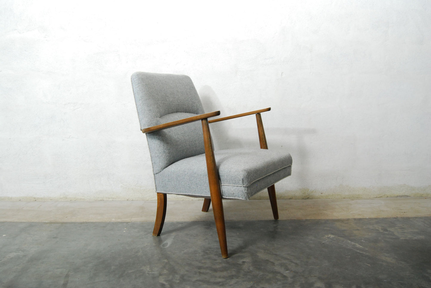 Pair of occasional chairs in beech and gray wool