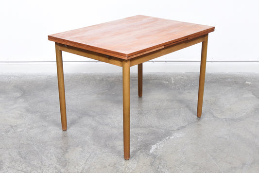 Extending teak dining table with beech base + legs