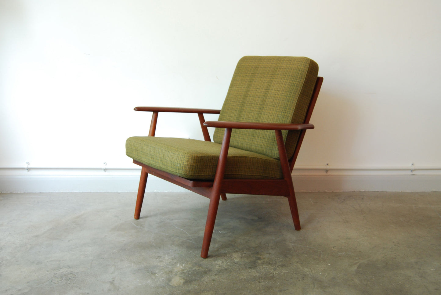 Teak lounge chair with army wool cushions