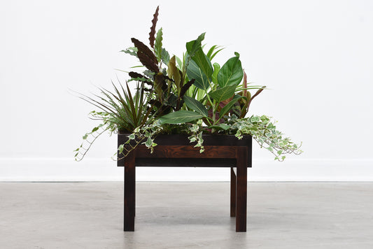 Two available: Vintage rosewood + metal planters