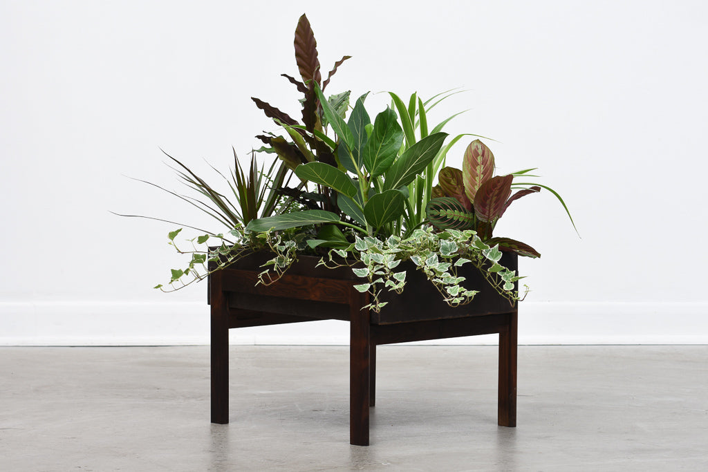 Two available: Vintage rosewood + metal planters
