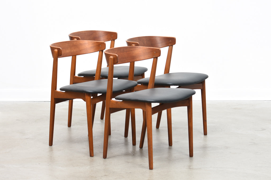 Set of four teak + beech dining chairs