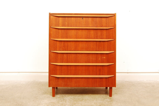 Teak chest of six drawers with lipped handles