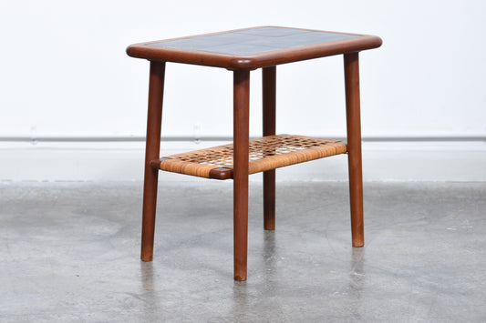 Teak side table with tiled top